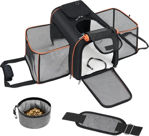 Miniatura 12 de Transportador para gatos, bolsa portátil para mascotas para gatos y perros pequeños, bolsa plegable de malla suave y a prueba de arañazos para Gris+