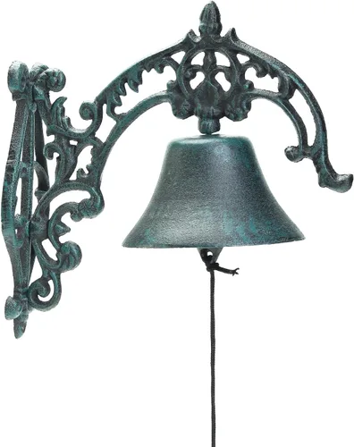 Miniatura 10 de Sungmor Campana de cena de hierro fundido, campana de puerta exterior de granja, campana colgante de pared, antiguo color encantador pájaros