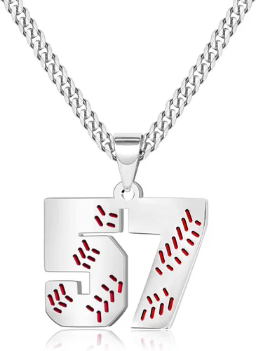 Miniatura 60 de Btysun Collares de béisbol de béisbol número 0-99 dijes de acero inoxidable para hombres, regalos de béisbol, papá, marido, regalo de Navidad