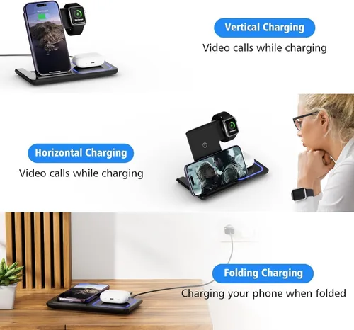 Miniatura 6 de Estación de carga inalámbrica 3 en 1, soporte de cargador inalámbrico para iPhone 17 16 15 14 Pro Max 13 12 11, base de carga para AirPods 4 3 2