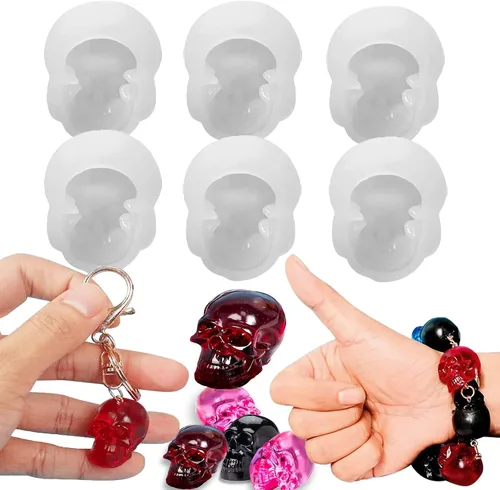 Miniatura 9 de Molde de resina de calavera – 3 piezas de mini cabezas de calavera 3D de cuervo y calaveras de silicona para resina epoxi, fabricación de joyas