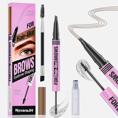 Juego de bolígrafo y gel 2 en 1, 4 puntas, moldeador de cejas ultra preciso, 5 tonos a juego de color de cabello, gel de sellado transparente,