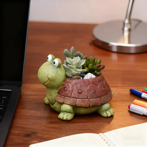 Miniatura 2 de Macetas de Suculentas de Tortuga Youfui - Maceta de Bonsái de Resina Hecha a Mano con Agujero de Drenaje, Maceta Mini para Suculentas, Decoración