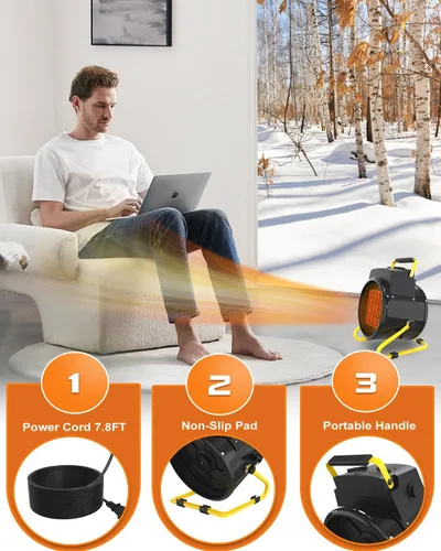 Miniatura 5 de Calentadores de exterior para patio, calentador eléctrico portátil de garaje de 1500 W con calentamiento rápido 2S, protección contra