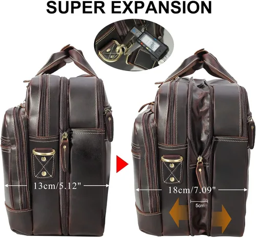 Miniatura 4 de Maletín de cuero para hombre, ampliable, grande, de 17 pulgadas, para laptop, bolsa de hombro, bolsa de viaje de negocios