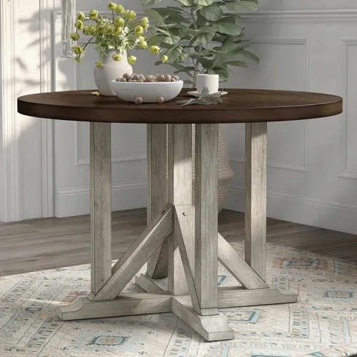Miniatura 4 de 24/7 Shop at Home Carys Farmhouse - Mesa redonda de madera de 47 pulgadas con base de pedestal para comedor, cocina, restaurante, roble marrón