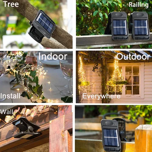 Miniatura 4 de YITING - 10 hebras de 200 luces LED solares parpadeantes de luciérnaga impermeables (sin regadera), 8 modos de luces de hadas estrelladas, luces