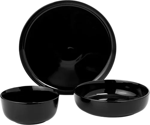Miniatura 6 de Gibson Home Oslo - Juego de vajilla de porcelana resistente a las astillas y a los arañazos de 12 piezas, servicio para 4 – Platos y cuencos negros