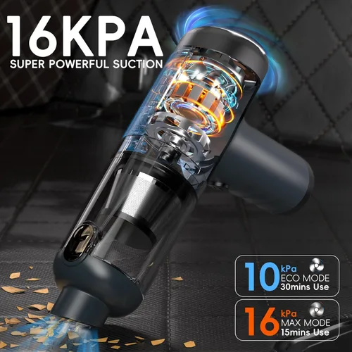 Miniatura 2 de Aspiradora de coche 2 en 1 y soplador de aire, 80 W/16 kpa/12 KRPM/30 min, limpiador de polvo de alta potencia, aspiradora portátil inalámbrica
