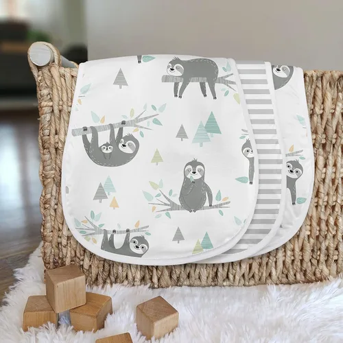 Miniatura 3 de Sweet Jojo Designs Blue Jungle Sloth - Juego de 3 paños absorbentes para eructos para bebé, recién nacido, turquesa, gris y verde, tropical, género
