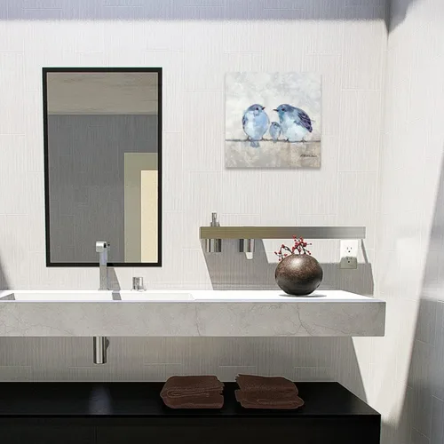 Miniatura 3 de Woxfcart Arte de pared azul para decoración de pájaros, impresión en lienzo de 12 x 12 pulgadas, cuadro familiar de pájaros para dormitorio, baño