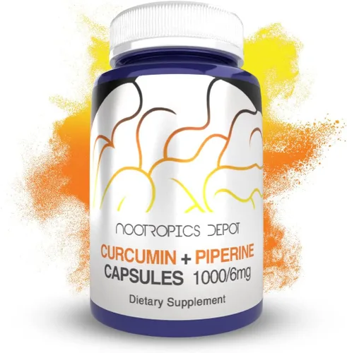 Nootropics Depot Cápsulas de curcumina + piperina | 1000 mg de curcumina + 6 mg de piperina | 60 unidades