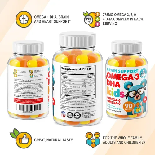 Miniatura 2 de DR. MORITZ Gomitas veganas Omega 3 para niños y niños pequeños (90 unidades), gomitas Omega 3 para niños para la salud del cerebro y el corazón, sin