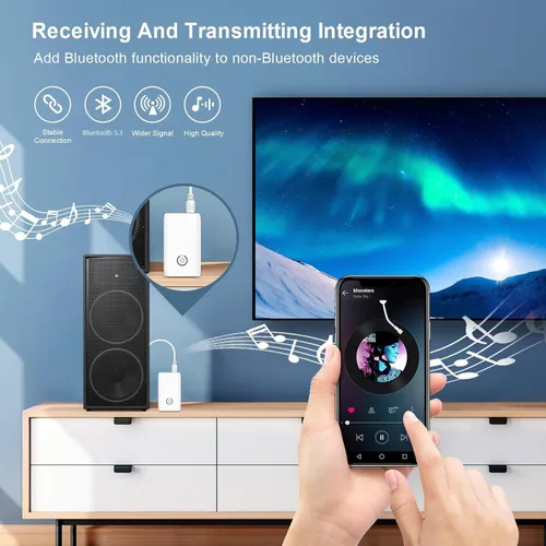 Miniatura 2 de Transmisor Receptor Bluetooth 5.3 Actualizado, Adaptador Inalámbrico Bluetooth 2 en 1 Portátil, Adaptador Aux Portátil para Coche, Receptor de Audio