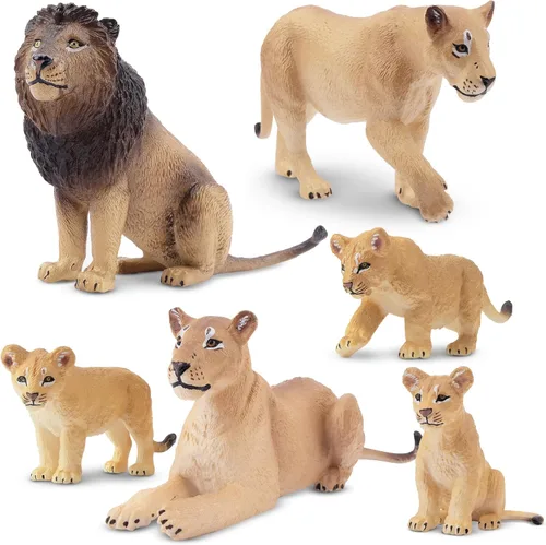 Miniatura 10 de Toymany 6 piezas de figuras de leones blancos con cachorros de león, figuras de animales de la selva de 2-5 pulgadas, conjunto familiar realista que