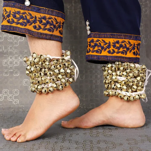 Miniatura 2 de Kathak Ghungroo - Par de 16 campanas grandes atadas con cordón de algodón para tobillera, instrumento musical de la India, accesorios de baile