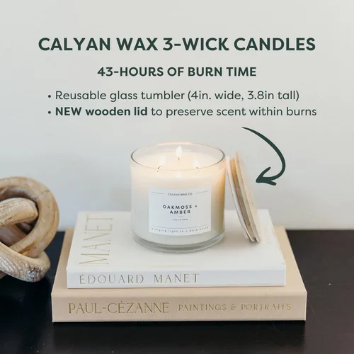 Miniatura 4 de Calyan Wax Co. Vela perfumada de cedro y tabaco de 3 mechas - 43 horas de combustión - Velas de soja de 3 mechas de lujo - Velas de cera de soja