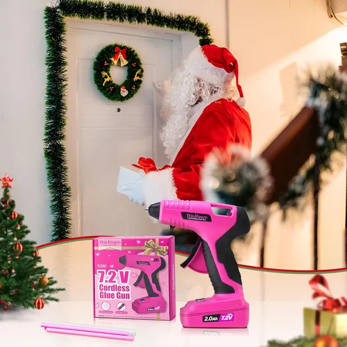 Miniatura 8 de Pistola de pegamento caliente inalámbrica, juego de pistola de pegamento de precalentamiento rápido de 15 s de 7.2V rosa con 25 piezas de mini palos