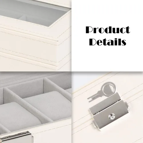 Miniatura 5 de NEX Caja de reloj organizador para hombres, de piel sintética superior de cristal para el almacenamiento de relojes