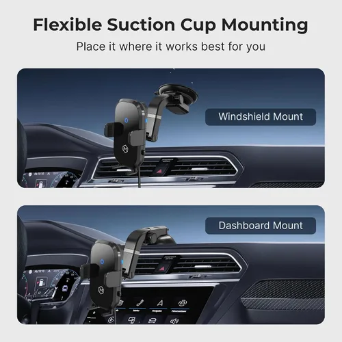 Miniatura 3 de Auto Scan - Cargador de coche inalámbrico rápido con ventosa ajustable multiángulo, carga inalámbrica de 15 W, escaneo automático, agarre ajustable