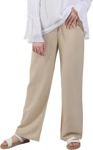 Miniatura 5 de utcoco Pantalones de algodón y lino con cordón de cintura alta para mujer, estilo casual, ajuste holgado, pierna ancha
