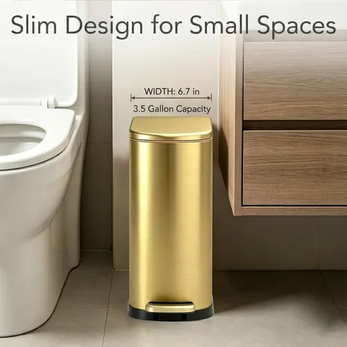 Miniatura 6 de ELPHECO Basurero de baño con tapa de cierre suave, 3.5 galones / 13.5 litros de acero inoxidable con cubo interior extraíble, papelera para baño