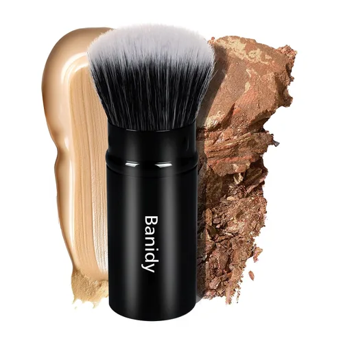 Miniatura 11 de Brocha de maquillaje Kabuki para la cara, retráctil, cepillo Kabuki de viaje, portátil, impecable para base, rubor en polvo, bronceador, pulido