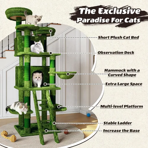 Miniatura 3 de Árbol de gato de 71 pulgadas de alto para gatos grandes, torre de gato resistente de varios niveles con postes rascadores de sisal y condominio