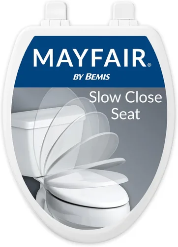 El asiento de inodoro MAYFAIR 1843SLOW 000 Lannon se cierra lentamente y nunca se afloja, elongado, con madera esmaltada duradera, color blanco.