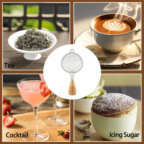 Miniatura 4 de Colador de malla fina, pequeño tamiz de malla fina de acero inoxidable con mango ergonómico de madera para cocina, matcha, cóctel, jugo de té y café