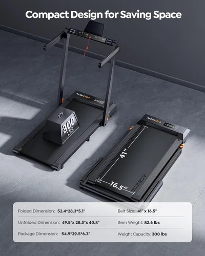Miniatura 7 de Acezoe Foldable Treadmill with 10% Incline and Handle Bar, 4 in 1 Foldabla Treadmills for Home, Under Desk Treadmill with 300LBS Capacity, Walking