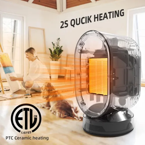 Miniatura 2 de TABYIK Calentador de espacio eléctrico para uso en interiores, pequeño calentador portátil oscilante de 45 ° para dormitorio, oficina en casa