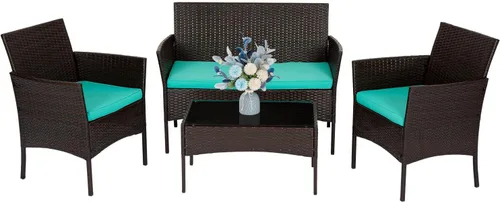 Miniatura 28 de FDW Juego de muebles de patio de 3 piezas Negro Muebles de mimbre para exteriores con mesa de café Juego de sillas de ratán moderno