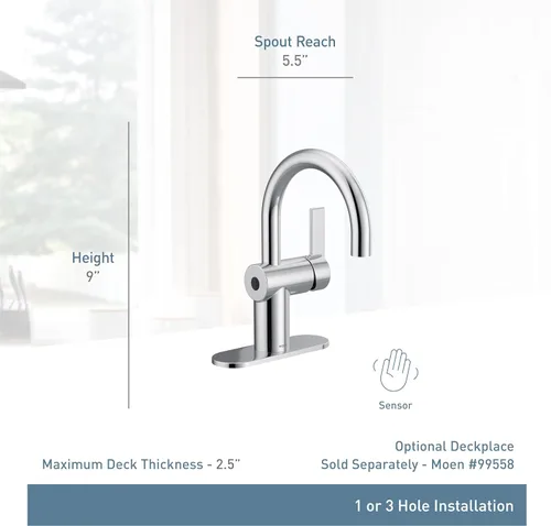 Miniatura 6 de Moen Cia 6221EWBN - Grifo de lavabo de baño de níquel cepillado Motionsense Wave sin contacto de una sola manija, 6221EWBN