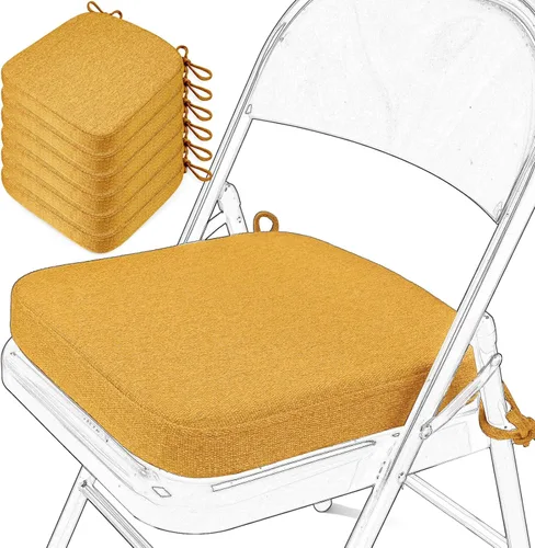 Miniatura 14 de SINOSSO Cojín de espuma viscoelástica para silla plegable, 1 unidad, almohadilla cuadrada gruesa de 2 pulgadas para silla de cocina con lazos, cojín