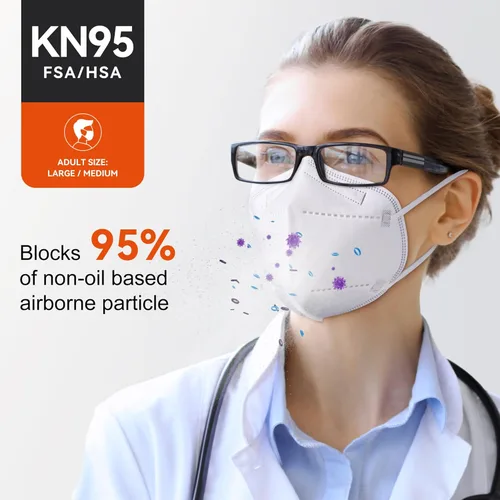 Miniatura 2 de KN95 - Cubrebocas desechables para adultos, paquete de 100 mascarillas KN95 ajustables, protección de 5 capas, transpirable, cómodo, respirador