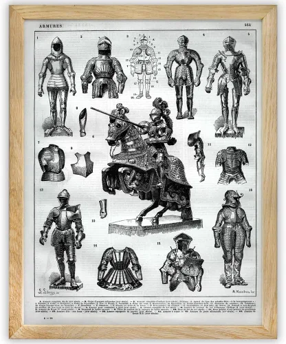 Knight Armor - Lámina enmarcada de 11 x 14 pulgadas – Arte de pared de armaduras medievales para cueva de hombre, oficina, decoración de bar en el