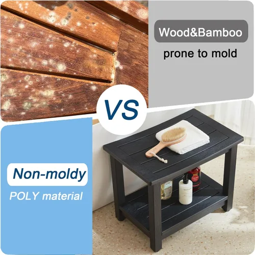 Miniatura 5 de KaimuBench Asiento de ducha HDPS resistente, taburete de ducha impermeable para afeitarse piernas, asiento grande de madera de polietileno con pies