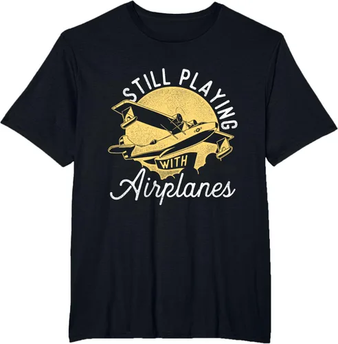 Miniatura 40 de Still Playing With Airplanes - Camiseta de control remoto RC Avión Piloto, Negro