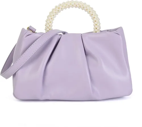 Valleycomfy Bolsos de mano de noche con perlas para mujer, de cuero suave, fruncidos, cruzados, bolsa de hombro para fiestaboda
