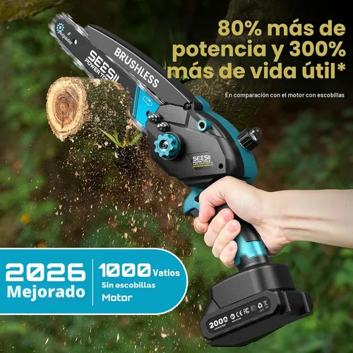 Miniatura 3 de SEESII Mini motosierra inalámbrica, de 8 pulgadas y 6 pulgadas, motosierra eléctrica con 2 baterías y engrasador automático, motosierra de mano sin