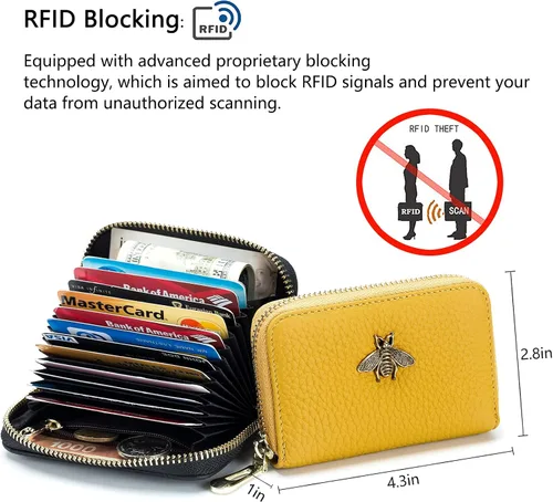 Miniatura 3 de imeetu - Tarjetero de cuero con cremallera y contra identificación por radiofrecuencia (RFID) pequeño, cartera para mujer
