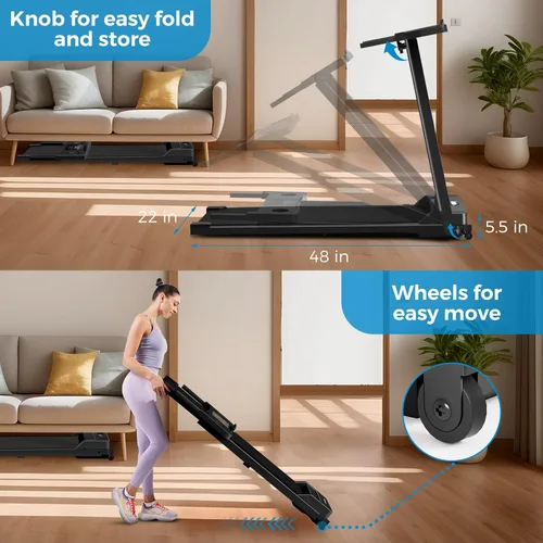 Miniatura 4 de AoraPulse - Caminadora plegable portátil para el hogar, pequeña caminadora para oficina en casa con capacidad de 300 libras, caminadora eléctrica