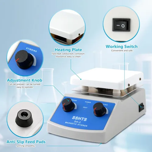 Miniatura 4 de Agitador Magnético Placa Caliente con Barra de Agitación 100 a 2000rpm Agitador Magnético de Placa Caliente 180W Potencia de Calentamiento Máx 520℉