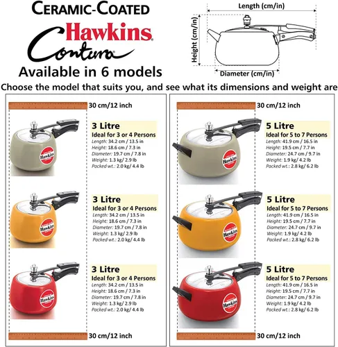 Miniatura 6 de Hawkins Olla a presión Contura de 5 litros, cocina de tapa interior Handi con revestimiento de cerámica, rojo tomate (CTR50)