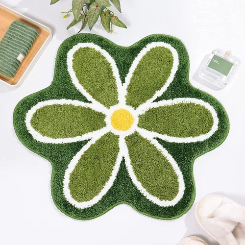 TRUEDAYS Alfombra de baño de flores verdes para suelo de baño, pequeña alfombra de baño antideslizante de absorción de agua, alfombra de baño ultra