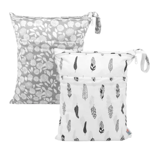 Miniatura 46 de ALVABABY 2 bolsas de pañales de tela para ropa húmeda, reutilizables con dos bolsillos con cremallera, para viajes, playa, piscina, guardería