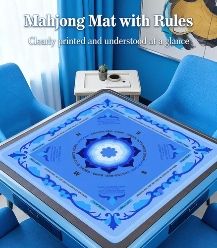 Miniatura 2 de Mahjong - Tapete para mesa, tapete de neopreno Mahjong de 33 x 33 pulgadas con reglas, tapete antideslizante de reducción de ruido Mah Jongg con Azul
