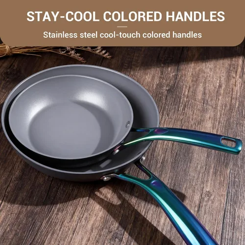 Miniatura 5 de Ammeloo Juego de 17 utensilios de cocina de cerámica, juego de ollas y sartenes de inducción antiadherentes, mango de color premium que se mantiene