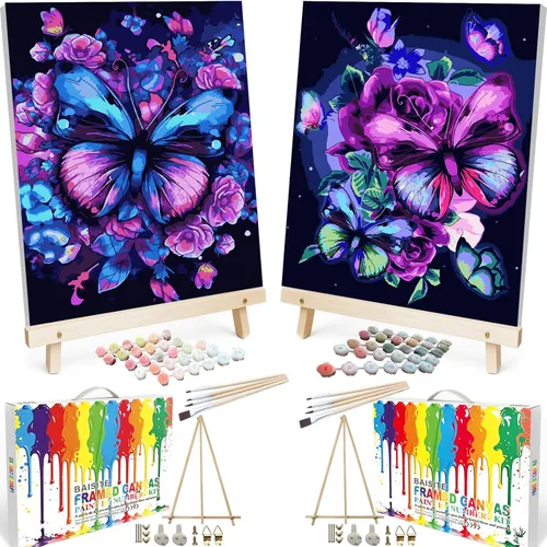 Miniatura 16 de BAISITE Kit de pintura por números para adultos principiantes, 12 pulgadas de ancho x 16 pulgadas de largo, paquete de 2 lienzos para kits